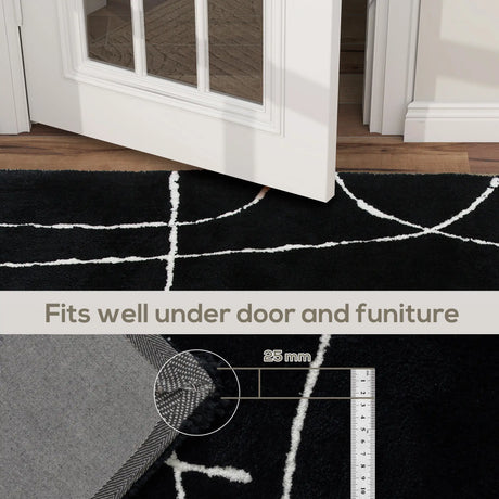 HOMCOM Modern Fluffy Area Rug, Geometric Pattern Washable Rug, Soft High Pile Floor Carpet for Living Room, Bedroom, Dining Room, Home Office, 170 x 120 cm, Black