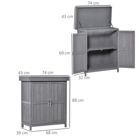Outsunny Small Shed, Wooden Garden Shed with Openable Hinged Roof and Removable Shelf, Outdoor Tool Storage Cabinet Chest with Double Doors, 74 x 43 x 88 cm, Grey