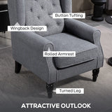 HOMCOM Wingback Accent Chair, Retro Upholstered Button Tufted Occasional Chair for Living Room and Bedroom, Grey