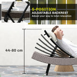 Outsunny Rattan Sun Lounger, Garden Recliner with 5 Position Adjustable Back, S Shaped Texteline Seat, Headrest, Cream White