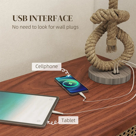 HOMCOM Nautical LED Table Lamp with USB Charging Port, Bedside Desk Lamp for Bedroom, Living Room, Home Office