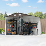 Outsunny 9 x 6ft Metal Garden Shed, Outdoor Storage Tool House with Ventilation Slots, Foundation Kit and Lockable Double Doors, Brown