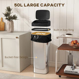 HOMCOM 50L Stainless Steel Sensor Bin - Silver Tone