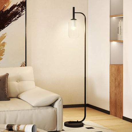 HOMCOM Floor Lamp for Living Room with Glass Lampshade, Modern Standing Lamp with Foot Switch for Bedroom, Bulb not Included, Black