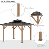 Outsunny 3.5 x 3.5m Outdoor Hardtop Gazebo Canopy with Two-tier Metal Roof and Solid Wood Frame Outdoor Patio Shelter for Patio, Garden, Black