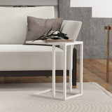 HOMCOM C Shape Bedside Table w/Metal Frame Wood-Effect Top Sofa Narrow Snack End Table for Living Room, White