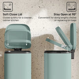 HOMCOM 30L Kitchen Bin, Compact Pedal Bin with Soft-Close and Stay-Open Lid, Removable Bucket for Kitchen, Home, Office, Green