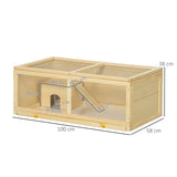 PawHut Wooden Hamster Cage with Sliding Tray, Openable Top, Hut for Syrian Hamsters, Natural Wood