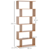 HOMCOM Bookcase, 6 Tier Shelf S Shaped Bookshelf, Storage Unit, Display Shelf for Living Room, Bedroom, Home Office, Plant, Maple