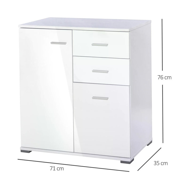 HOMCOM Modern High Gloss Sideboard Storage Cabinet Table Chest of Drawers for Bedroom Living Room Storage Furniture, White