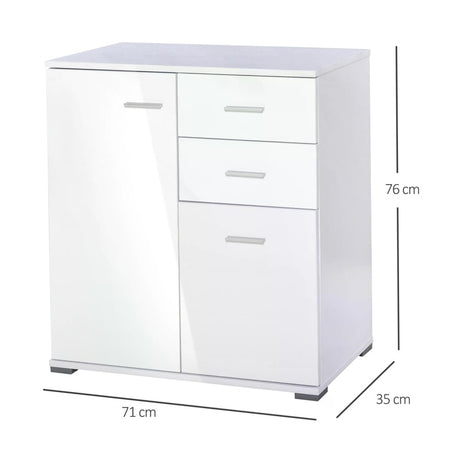 HOMCOM Modern High Gloss Sideboard Storage Cabinet Table Chest of Drawers for Bedroom Living Room Storage Furniture, White