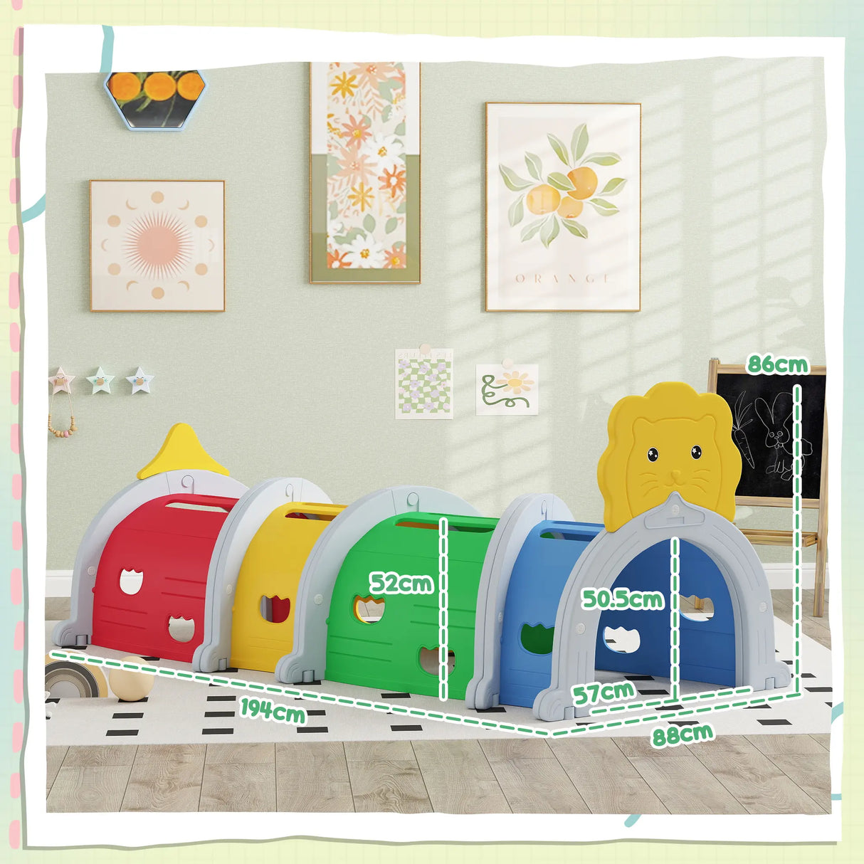 AIYAPLAY Kids Play Tunnel with Lion Design for 3-6 Years, Crawling, Climbing, Indoors & Outdoors