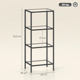 HOMCOM 4-Tier Shelving Unit, Glass Shelf, Vertical Storage Shelf for Living Room, Home Office, Bedroom, Bathroom, Black