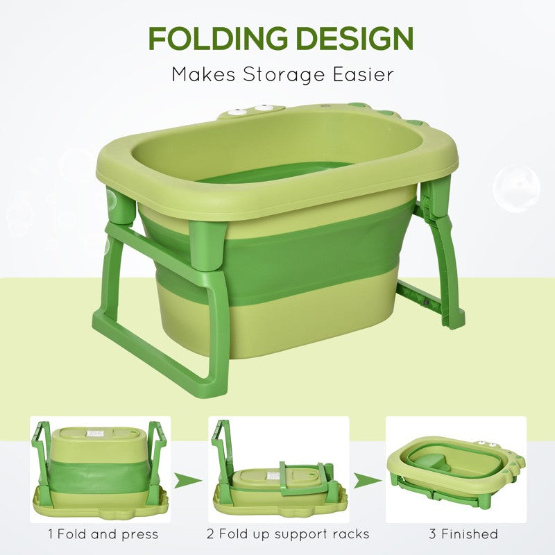 HOMCOM Foldable Baby Bathtub, with Stool - Green