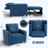 HOMCOM 3-in-1 Single Sofa Bed, Convertible Sleeper Chair Bed - Dark Blue