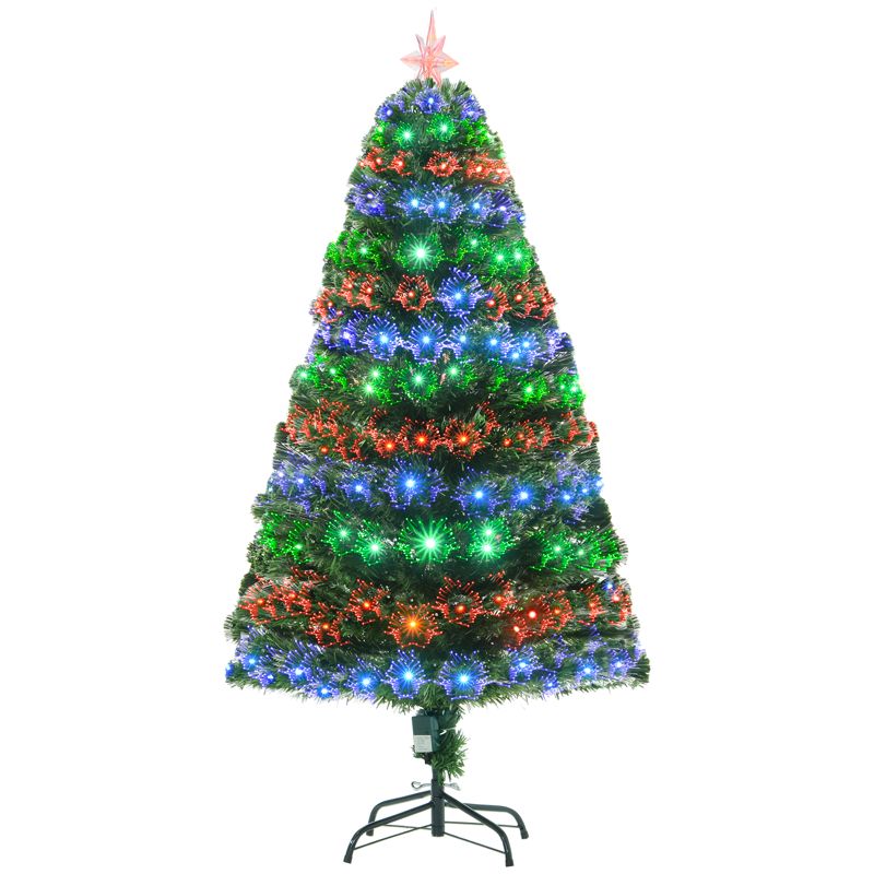 HOMCOM 5 Feet Prelit Artificial Christmas Tree with Multi-Coloured Fiber Optic LED Light, Holiday Home Xmas Decoration, Green