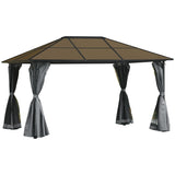 Outsunny 3 x 4m Garden Aluminium Gazebo Hardtop Roof Canopy Marquee Party Tent Patio Outdoor Shelter with Mesh Curtains & Side Walls - Grey