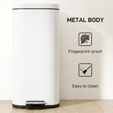 HOMCOM 30L Kitchen Bin, Compact Pedal Bin with Soft-Close and Stay-Open Lid, Removable Bucket for Kitchen, Home, Office, Cream