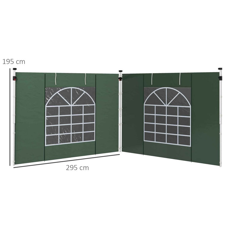 Outsunny Gazebo Side Panels, 2 Pack Sides Replacement, for 3x3(m) or 3x6m Pop Up Gazebo, with Windows and Doors, Green