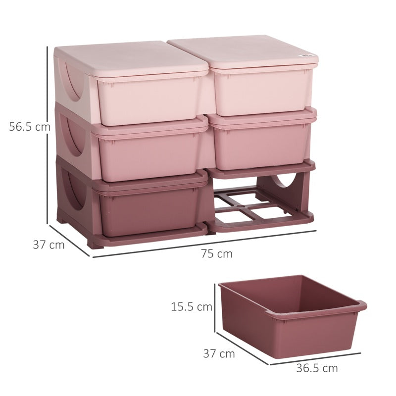 HOMCOM Kids Storage Unit, with Six Drawers - Pink