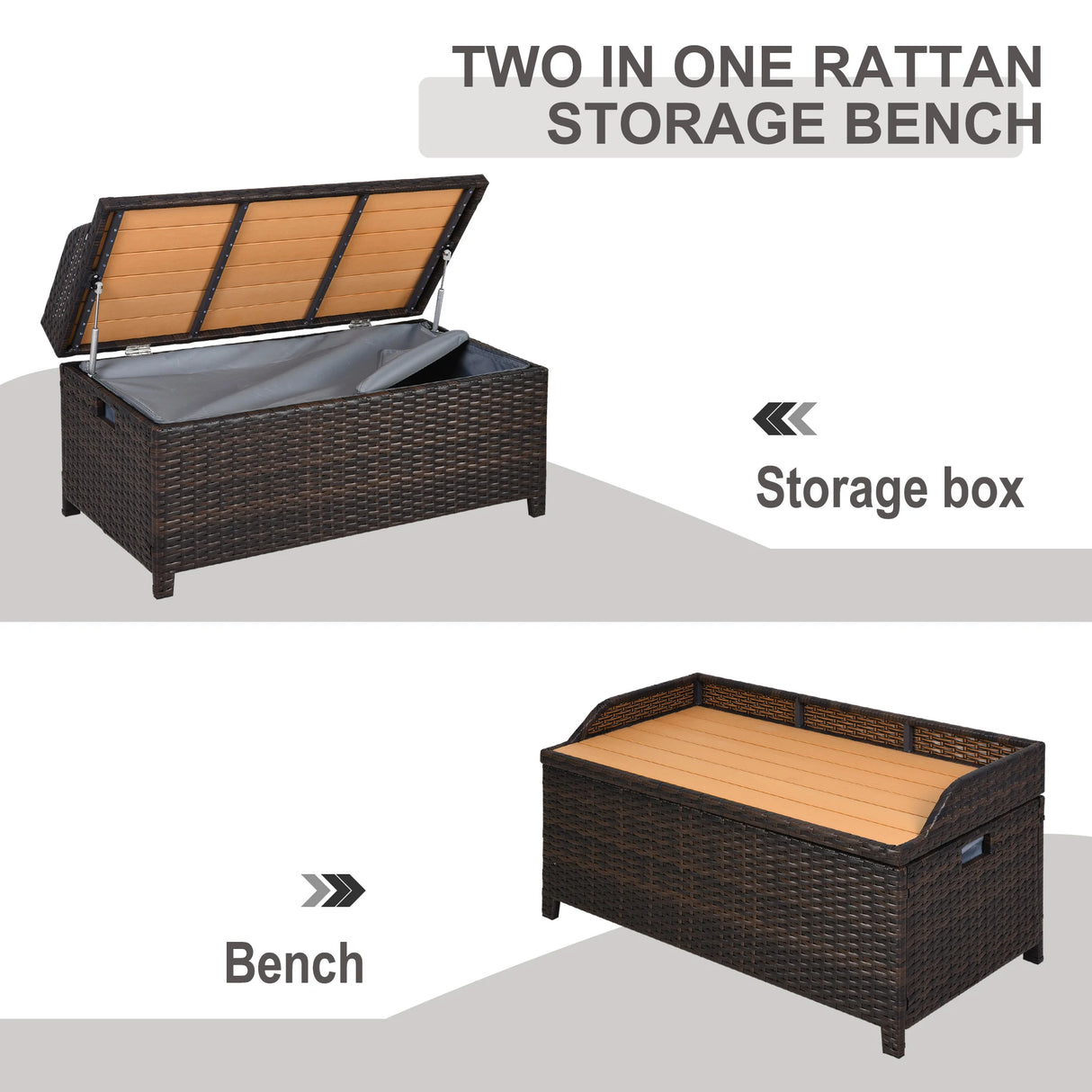 Outsunny 130 L Rattan Garden Storage Box, with Seat - Mixed Brown