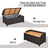 Outsunny 130 L Rattan Garden Storage Box, with Seat - Mixed Brown