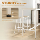 HOMCOM 5 Piece Bar Table Set for 4 with Stools, Metal Frame, Footrest for Kitchen Natural Wood
