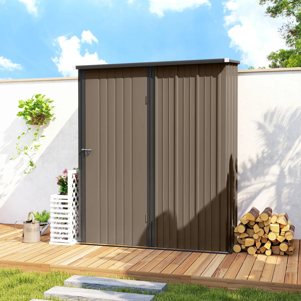 Outsunny 5.3 x 3.1ft Corrugated Steel Garden Shed - Brown