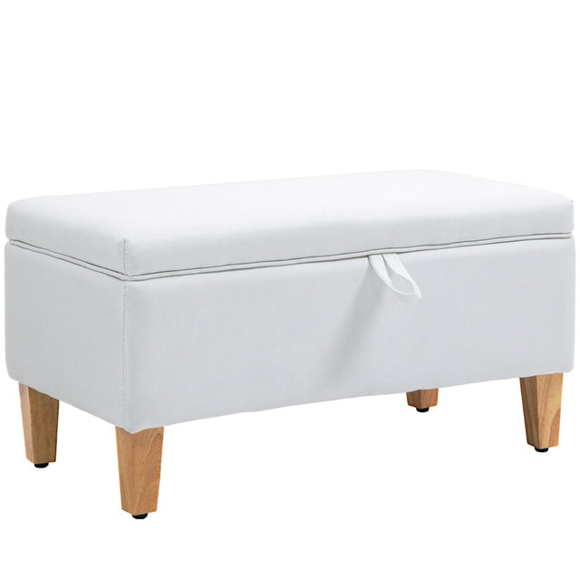 HOMCOM Linen Storage Ottoman Padded Footstool with Rubberwood Legs for Storage Box, Bed End, Shoe Bench, Seating, Cream White