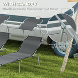 Outsunny Outdoor Foldable Sun Lounger Set of 2, 4 Level Adjustable Backrest Reclining Sun Lounger Chair with Angle Adjust Sun Shade Awning for Beach, Garden, Patio, Grey