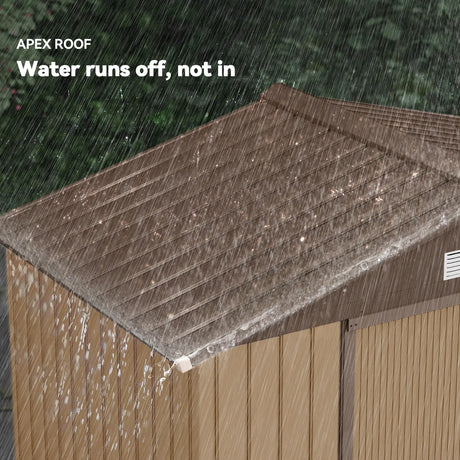 Outsunny 7 x 4ft Lockable Metal Garden Tool Storage Shed, Outdoor Storage Shed with Foundation and vents, Light Brown