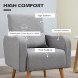 HOMCOM Accent Chair, Linen-Touch Armchair with Pillow, Upholstered Leisure Lounge Sofa for Living Room, Club Chair with Rubber Wooden Frame, Grey