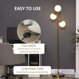 HOMCOM 3-Light Tree Floor Lamps for Living Room, Modern Standing Lamp for Bedroom with Globe Lampshade, 3000K/4000K/6000K Colour Temperatures, Steel Base, Gold Tone
