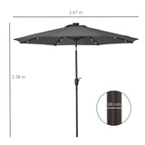 Outsunny 2.7m Garden 24 LED Light Parasol Solar Outdoor Tilt Sun Umbrella Patio Club Party Event Manual Sun Shade w/ Hand Crank and 8 Ribs, Grey