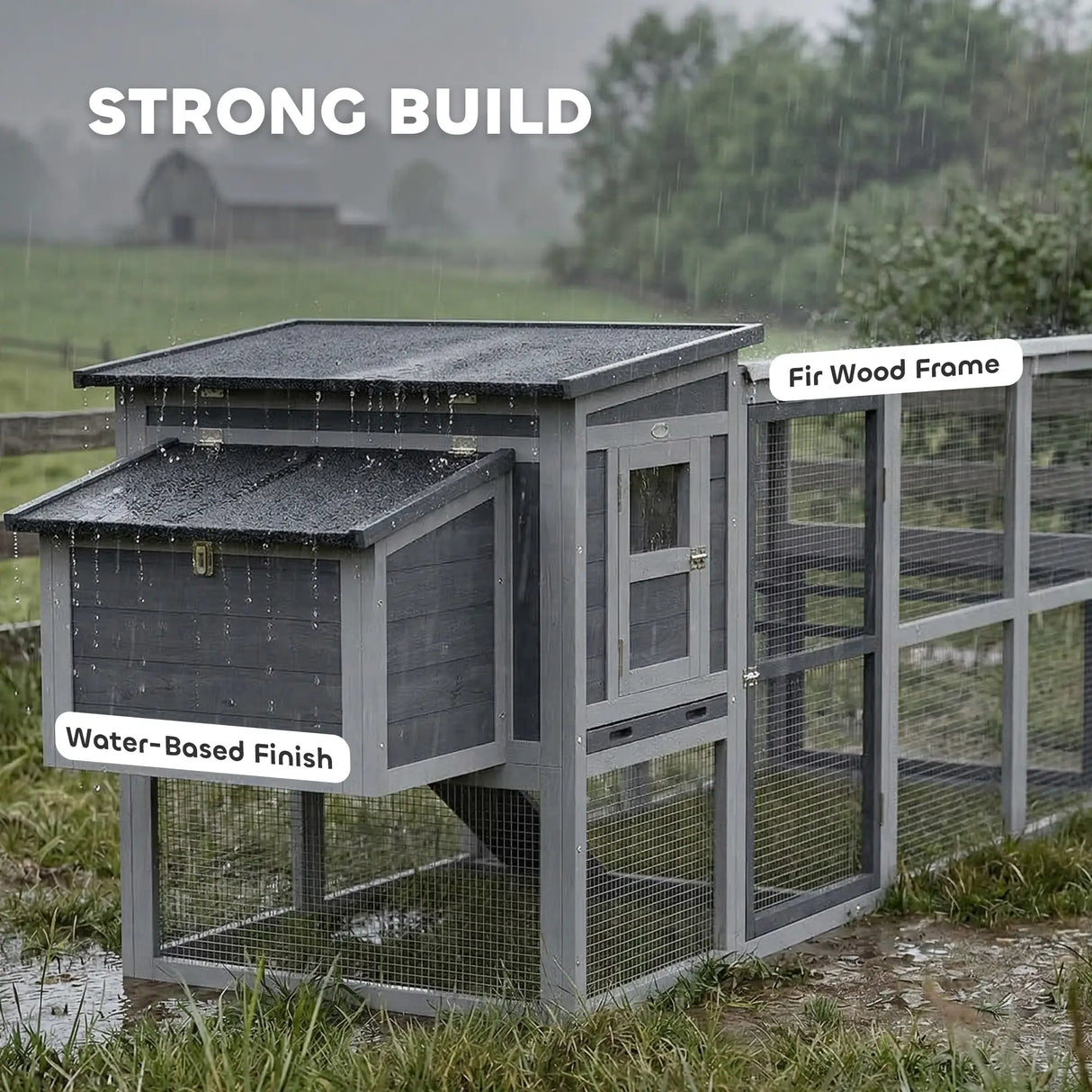 PawHut Large Chicken Coop, Wooden Hen House with Covered Run, Nesting Box, Pull-Out Tray, Opening Asphalt Roof