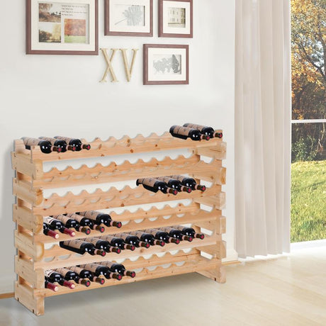 HOMCOM Six-Tier, 72 Bottle Wooden Wine Rack - Natural