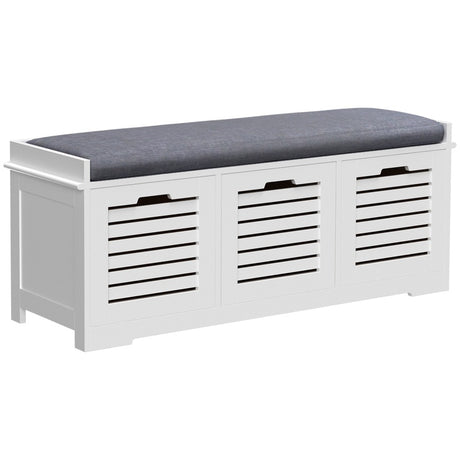 HOMCOM Shoe Storage Bench with 3 Drawers & Removable Grey Seat Cushion Hallway Organisation furniture