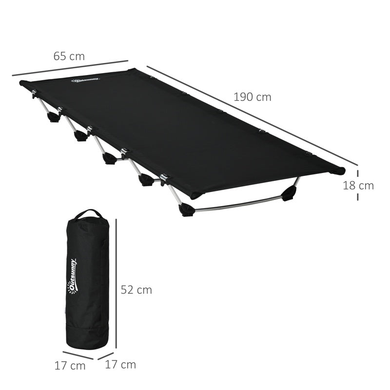 Outsunny Lightweight Camping Bed, Aluminium Portable Camp Cot w/ Strong Support 150kg and Carry Bag for Camping, Black