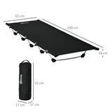 Outsunny Lightweight Camping Bed, Aluminium Portable Camp Cot w/ Strong Support 150kg and Carry Bag for Camping, Black