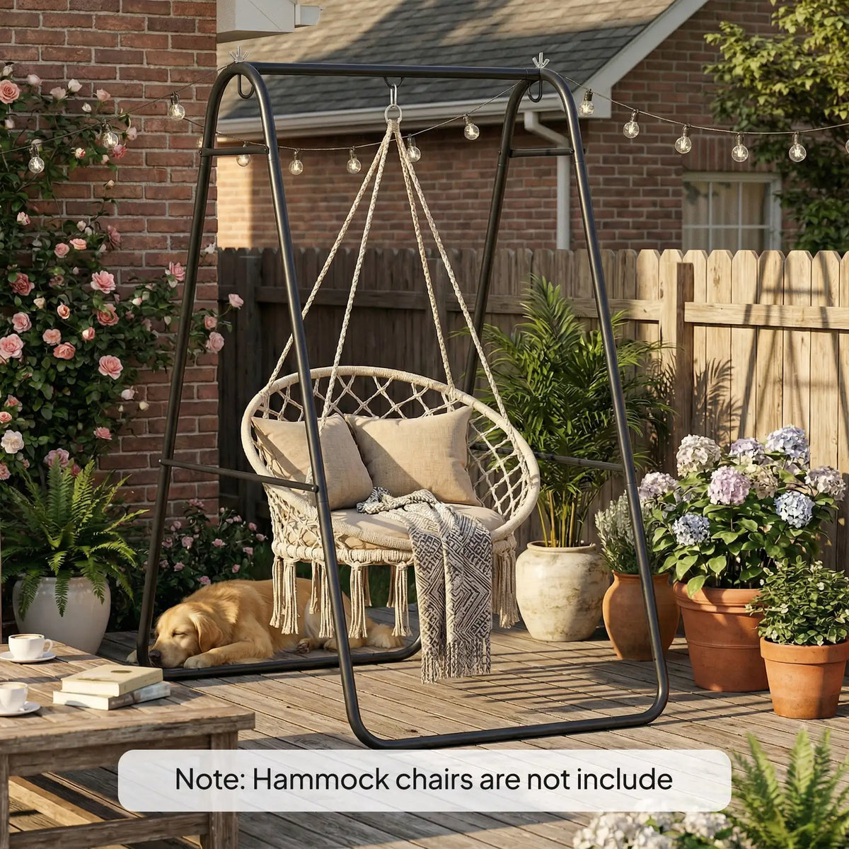 Outsunny Hammock Chair Stand Only 150KG Load Capacity for Indoor Outdoor, Black