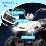 AIYAPLAY 12V Kids Electric Quad Bike w/ Spring Suspension System, Forward, Backward, LED Light, Music, MP3, White