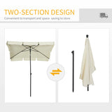 Outsunny 2 x 1.3m Garden Parasol Umbrella, Outdoor Market Table Umbrella with Ruffles & Aluminium Pole, Rectangular Tilting Parasol Sun Shade Canopy, Cream White