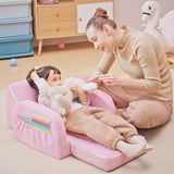 HOMCOM 2-in-1 Kids Armchair, Toddler Sofa Bed, with Wood Frame, for Bedroom, Playroom - Pink