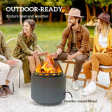 Outsunny Smokeless Fire Pit, 48.5cm Portable Wood Burning Firepit with Poker for Garden Camping Bonfire Party, Metal, Dark Grey