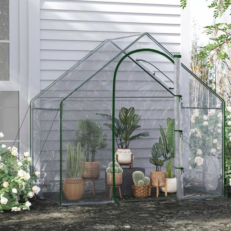 Outsunny Walk In PVC Greenhouse Garden Outdoor Flower Planter Steel Frame w/ Zipped Door & Window 180 x 100 x 168CM White