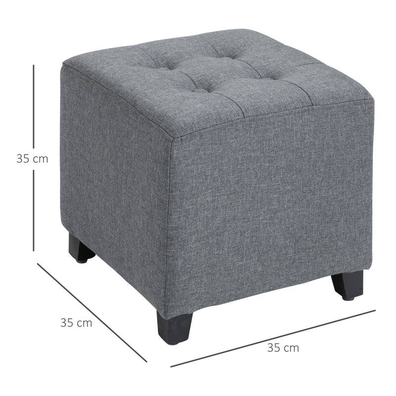 HOMCOM Linen-Look Square Ottoman Footstool w/ Button Tufts Wood Frame Padding Fabric Upholstered Stylish Home Furniture Footrest Side Table Grey