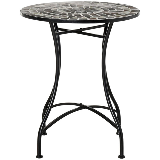 Outsunny Round Mosaic Tabletop Garden Table - Grey/Black