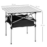 Outsunny Portable Camping Table w/ Mesh Bag & Steel Frame Hiking Furniture Desk, Silver Black