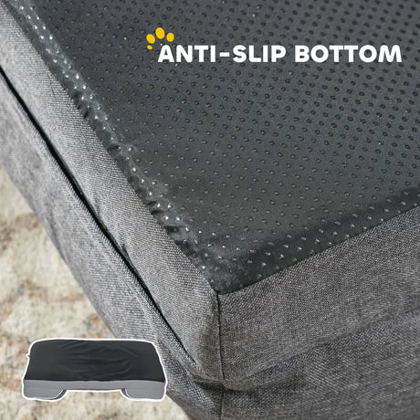 PawHut Dog Sofa Bed, Washable Pet Bed with Removable Cover and Non-Slip Bottom for Cats, Small and Medium Dogs, Grey