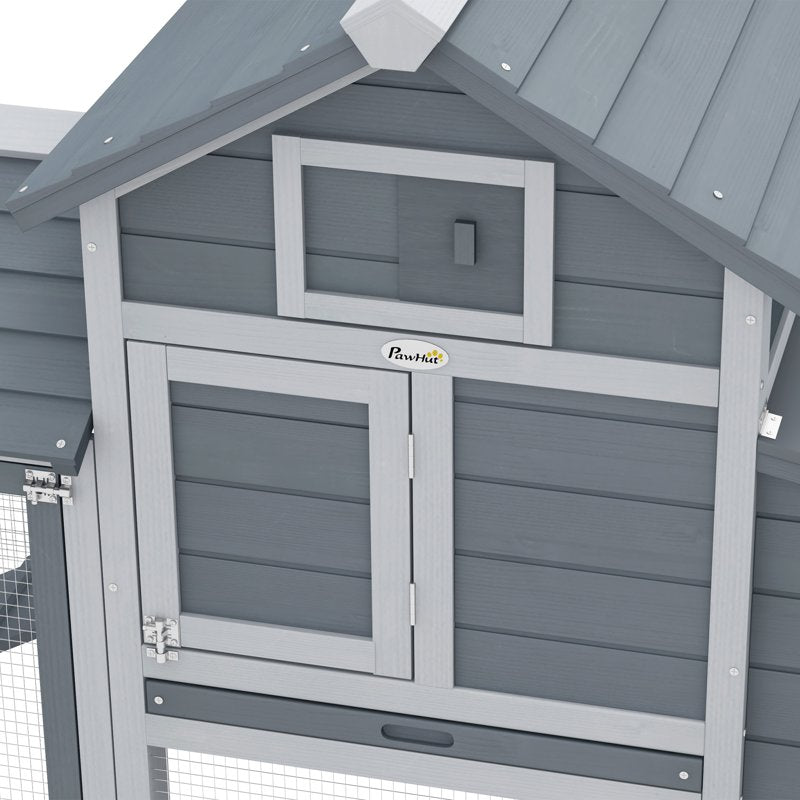 PawHut Small Chicken Coop with Run Hen House Poultry Coops Cages Nesting Box Grey 150.5 x 54 x 87cm